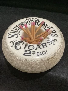 1800s Sherwood Ranger Cigars Advertising Stoneware Round Match Holder & Striker - Picture 1 of 12