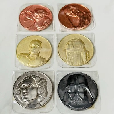 "Juego completo de 6 monedas rascadoras de 2"" Star Wars promoción lotería de California 2005" Foto 1 de 4