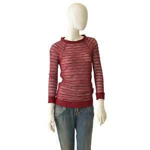 Isabel Marant Burgundy Perforated Elastic Sheer Fitted Blouse Top size 3 - Picture 1 of 6