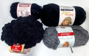 Black Gray Yarn Pomp-a-Doodle Bernat Haven Softee Chunky - Picture 1 of 8