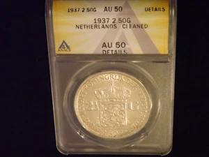 1937 2 1/2 Gulden Netherlands ANACS AU 50 - Picture 1 of 2
