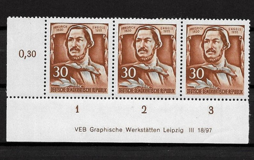 DDR Briefmarken-Satz Friedrich Engels 1955 – Postfrisch ** MNH – Komplette Ausgabe 485B-490B – Sammlermarke