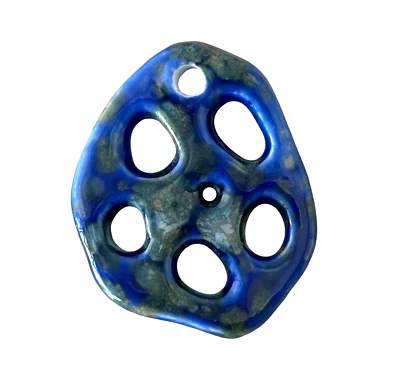 Colgante Artesanal Semilla de Loto Vaina Rebanada Mármol Azul Blanco Cocido Porcelana Gota Foto 1 de 3