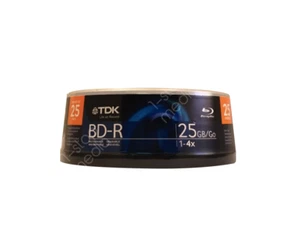 TDK 25-pk Blu-Ray BD-R Discs with Logo 4X 25GB; Single Layer Discs for HD Media! - Picture 1 of 4