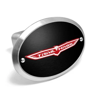 Jeep Trailhawk 3D Logo on Black Oval Billet Aluminum 2 inch Tow Hitch Cover - Picture 1 of 6