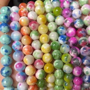 Round Colorful Jade 6mm 8mm 10mm 12mm Natural Stone Loose Beads Lot DIY Jewelry - Picture 1 of 30