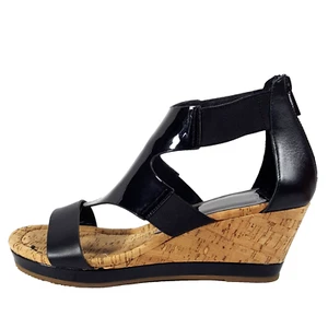 Donald Pliner Womens Sandals Flats Shoes Wedges Black Leather 9.5 - Picture 1 of 11