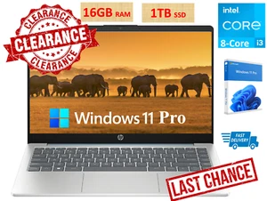 2024 HP Laptop Computer 14" HD Intel i3 (Upto 3.8GHz) 16GB RAM 1TB SSD Win 11Pro - Picture 1 of 11