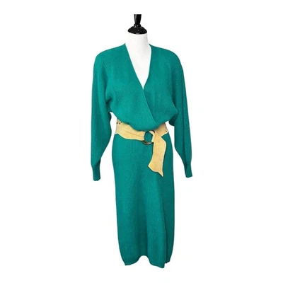 Vestido Angora Lana de Cordero Tejido Talla S/M Turquesa Midi Gamuza Cinturón Manga Globo Foto 1 de 4