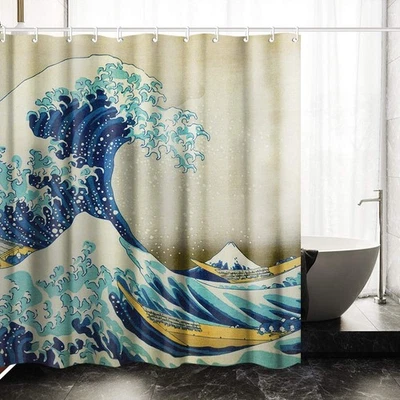 Artsy Shower Curtain Set w/Hooks,The Great Wave Off Kanagawa by Hokusai72"L×72"H - Image 1 of 4