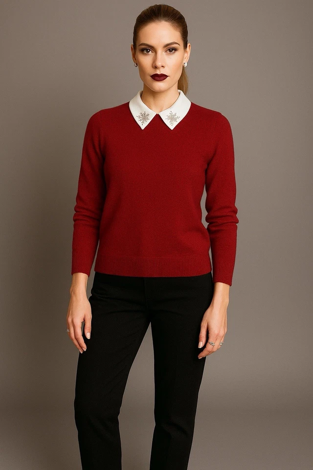 Свитер Топ Giani Milano Berry красный стразы воротник подходит средний нетронутый - Изображение 1 из 4