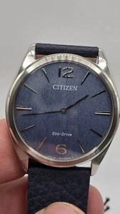Citizen Eco-Drive Herren Denim blaues Zifferblatt Lederband Uhr AR3120-08L - Bild 1 von 7