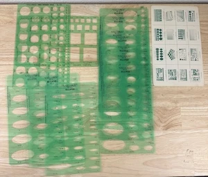 Timely Ellipse Drafting Template T-92 Set of 8  5 degrees to 60 degrees + Extras - Picture 1 of 9
