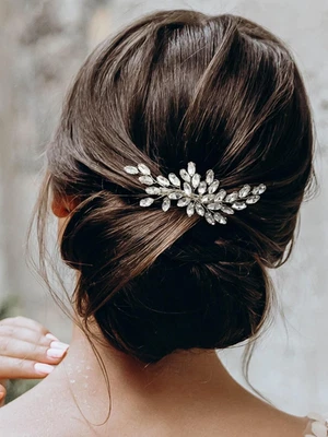 Rhinestone Bride Wedding Hair Clip Silver Crystal Bridal Hair Comb Sparkly Hair  - Image 1 of 4