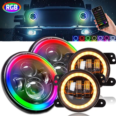 Combo de faros LED redondos de 7 pulgadas para Jeep Cj-5 55-83 + luces antiniebla LED de 4 pulgadas Foto 1 de 4