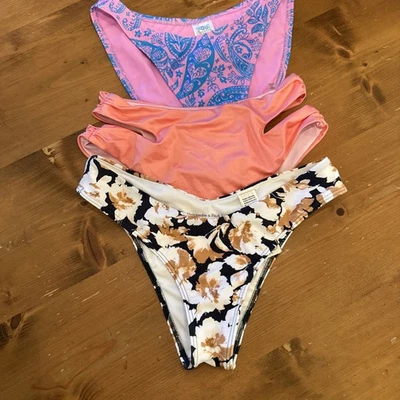 Lote de 3 Parte Inferior de Bikini Mujer S Cintura Alta Abercrombie Victoria Secret Rosa Verde  Foto 1 de 4