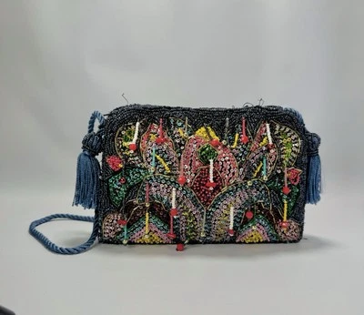 Bandolera vintage Lane Boho flecos borla tela correa trenzada multicolor Foto 1 de 4