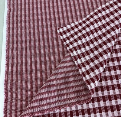 Burgundy Red Gingham Checked Fabric Stretch Knit 2 1/2 Yards 62" Wide - Image 1 of 4