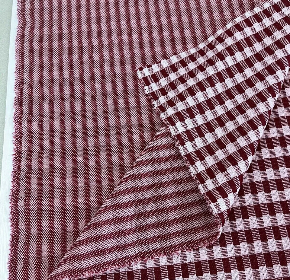 Burgundy Red Gingham Checked Fabric Stretch Knit 2 1/2 Yards 62" Wide - Image 1 of 4