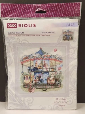 Kit de punto de cruz CARRUSEL Riolis 1458 lana acrílico 13,75x13,75 multi idioma nuevo en caja Foto 1 de 4