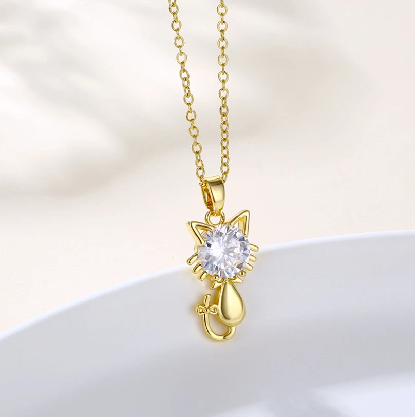 Colar pingente corrente ouro titânio gato gatinho pavê CZ - Imagem 1 de 1