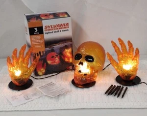 Sylvania Halloween Series 3 Pice Lighted Skull & Hands Indoor/Outdoor Orig. Box - Picture 1 of 8