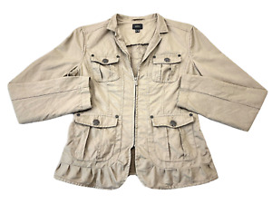 Mexx Jacket Womens 10 Brown Khaki Full Zip Pockets Buttons Coat Preppy Ladies 40