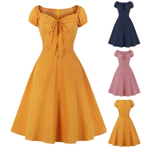 Summer Vintage Dresses Party Rockabilly 50s 60s Swing Women Dress Polka Dot Size - Picture 1 of 18