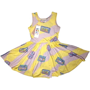 Abito Canotta Dot Smile Bambina Tg 3 4 Giallo Rosa Retrò Nastro Cassetta Morbido Nuovo con etichette - Foto 1 di 3
