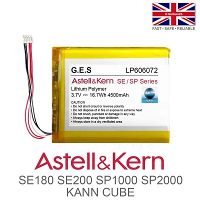 G.E.S Batería reproductor de audio Astell & Kern SE180 SE200 SP1000 SP2000 KANN CUBE - 4500mAh