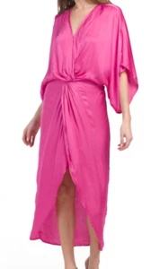 $230 NUOVO CON ETICHETTE YOUNG FABULOUS & BREAK TAGLIA L'ABITO ASIMMETRICO AVVOLGENTE LAMPONE - Foto 1 di 8