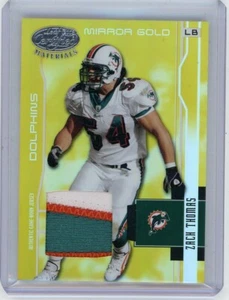 2003 espejo de fútbol americano certificado hoja parche dorado #68 Zach Thomas #02/25 - Imagen 1 de 2