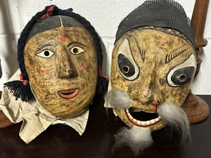 Two Vintage Handmade Oriental Papier-mâché Masks - Picture 1 of 14