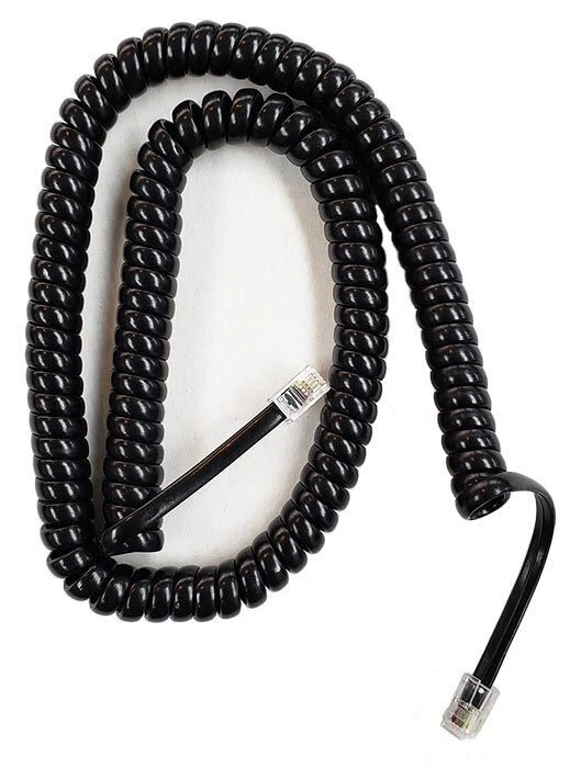 Landline Home Phone 12 ft Curly Coil Handset Receiver Cord Gloss Black NEW - Image 1 of 1