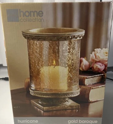 Brand New Open Box Home Collection Gold Baroque Hurricane Includes 3”x2” Candle - Image 1 of 4