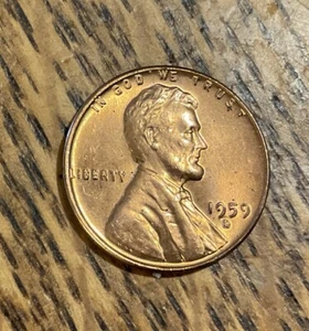 1959 D Lincoln Cent Red Unc Double ERROR: L On Rim & Double Mint Mark - Bild 1 von 3