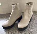 TOPSHOP Cream Leather Chunky Platform Ankle Boots Size 41 UK 8