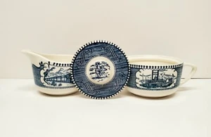 Vintage Currier & Ives CREAMER & SUGAR BOWL ROYAL CHINA SET - Picture 1 of 12