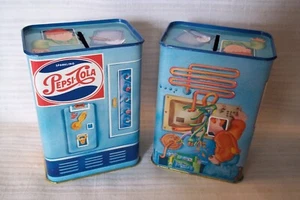 2 VINTAGE BLECH GLITZERNDE PEPSI COLA BANK IN FORM WIE AUTOMATEN - Punze - Bild 1 von 3