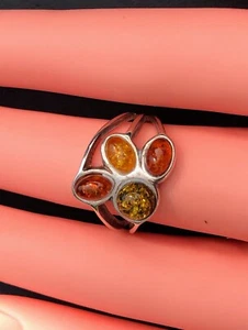 Silver And Amber Ring Size N - Picture 1 of 8