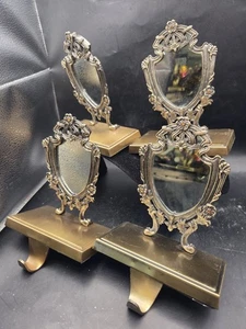 Lote de 4 Perchas de Medias de Navidad Latón Pesado Acabado Antiguo Espejado - Imagen 1 de 10