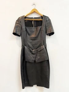 Designer Roland Mouret 1990s Black Leather STUNNING Women's Vintage Dress - Picture 1 of 8