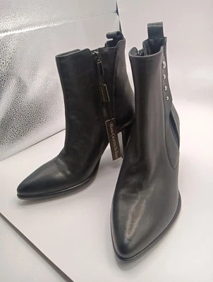 LAURA BELLARIVA Black Leather Pointed Toe Chunky Square Heel Boots Sz 37/7 - Image 1 of 4