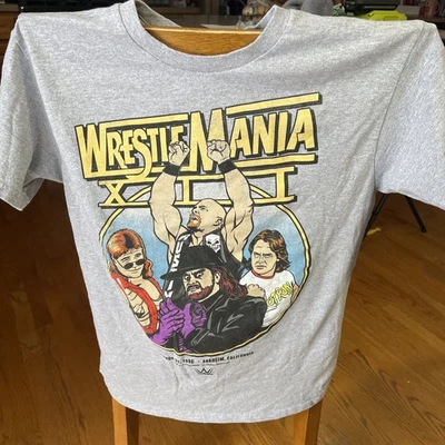 WWE Wrestlemania T 恤男式中号石冷 Steve Austin Undertaker T 恤 — 第 1/3 张图片