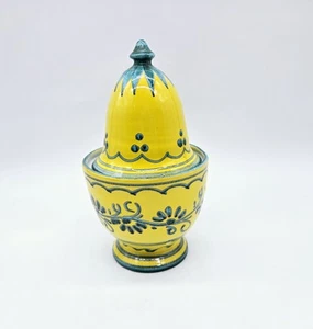 Italian Pottery 9" Lidded Canister Jar Hand Painted Bright Yellow & Teal - Picture 1 of 4