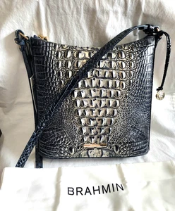 Bolso Brahmin Katie Twilight Blue Ombre Melbourne Croc Cuero Repujado Nuevo con Etiquetas - Imagen 1 de 12