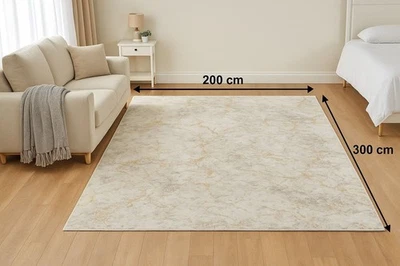 200x300 Superweich Waschbar Marmorierte Design Wohnzimmer Teppich IN 7 Farben - Bild 1 von 4