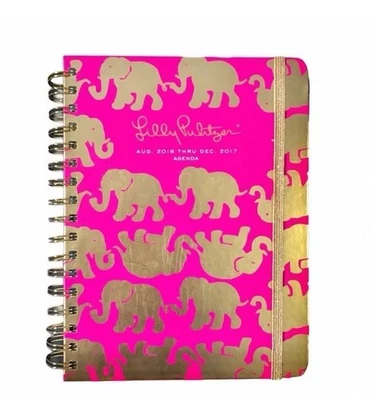 Planejador de agenda LILLY PULITZER 2016/2017 Resort 365 rosa/ouro elefante 7x9 - Imagem 1 de 4