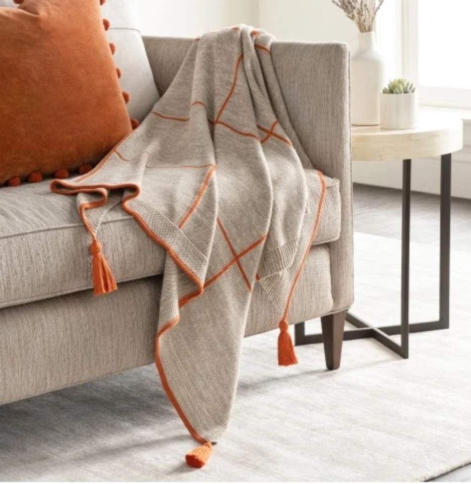 NWT NEW Surya Fleck Burnt Orange/Camel 50"x60" Throw Blanket - Image 1 of 4