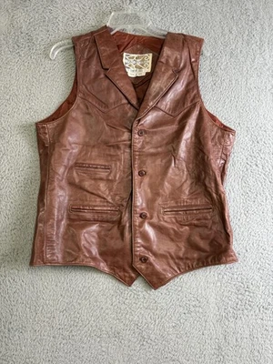 Vintage Pardners Sheplers Leather Vest Mens 44L Brown Western Cowboy Button 90s - Image 1 of 4